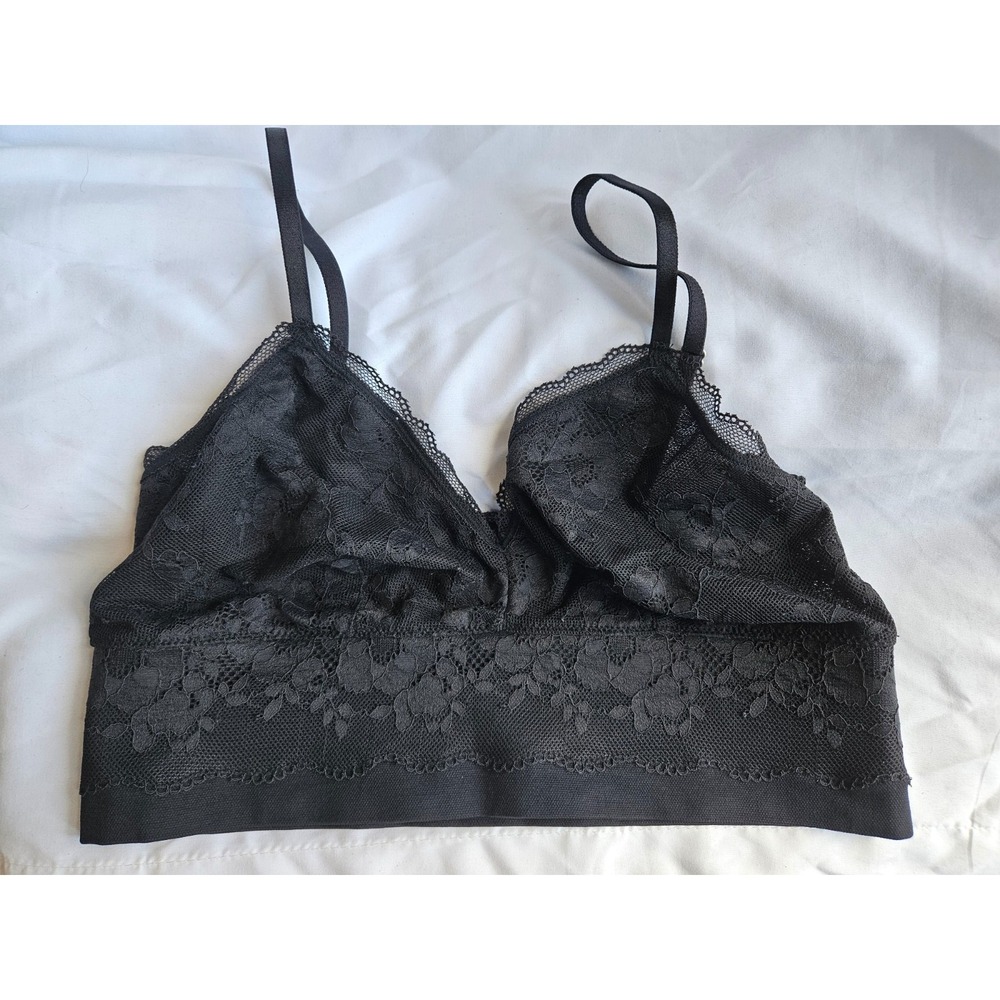 VS floral lace unlined‎ triangle bralette NEW Med Black